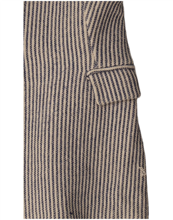 Zara Dame 1 Knap Blazer Jacket UK 12 Medium Blue Pinstripe Bomuld