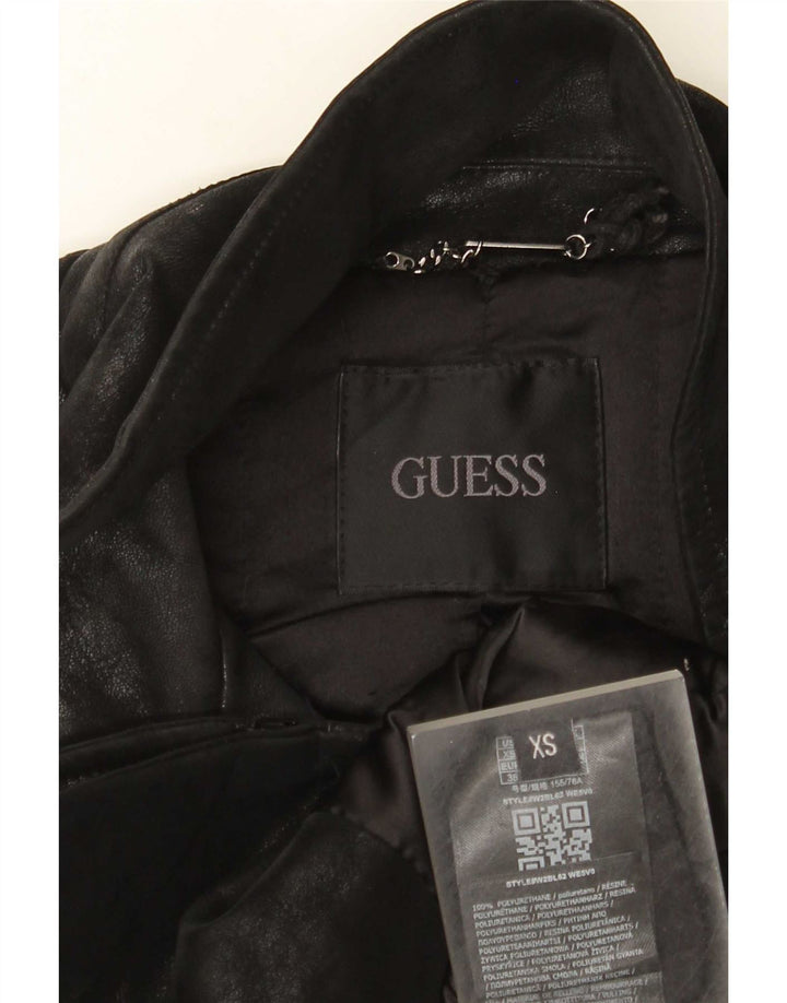 Guess Womens Biker-jakke i imiteret læder UK 4 XS sort polyurethan