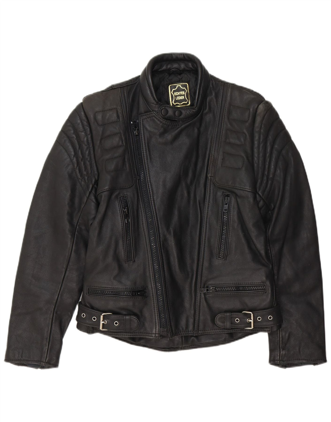 Vintage Herre Læder Biker Jacket EU 48 Medium Sort Læder