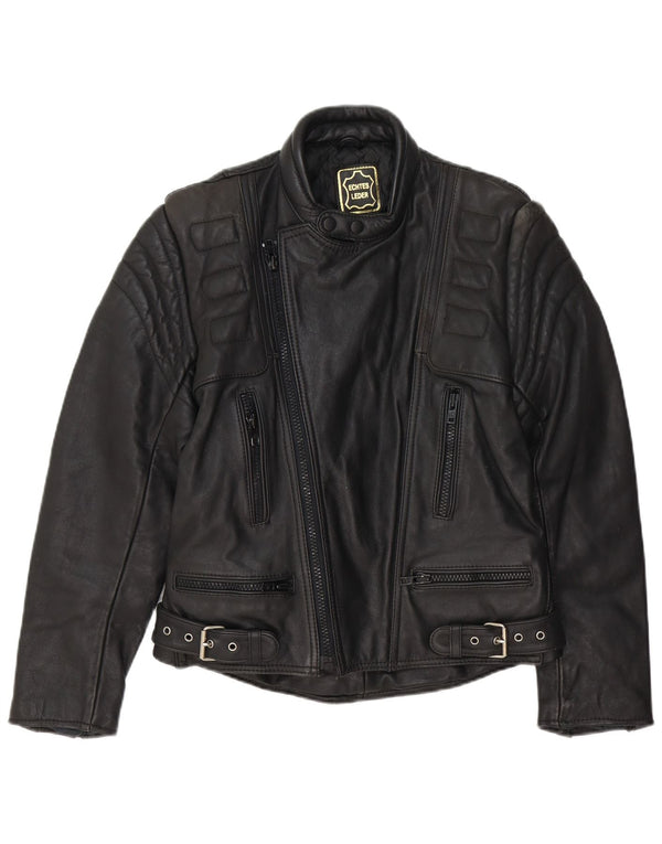 Vintage Herre Læder Biker Jacket EU 48 Medium Sort Læder