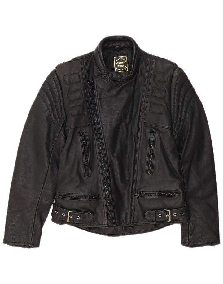 Vintage Herre Læder Biker Jacket EU 48 Medium Sort Læder