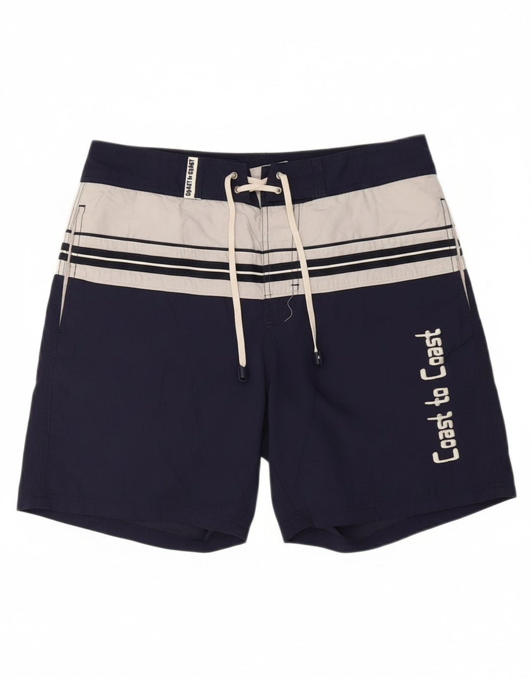COAST Mens Graphic Swimming Shorts Medium  Navy Blue Colourblock Polyester