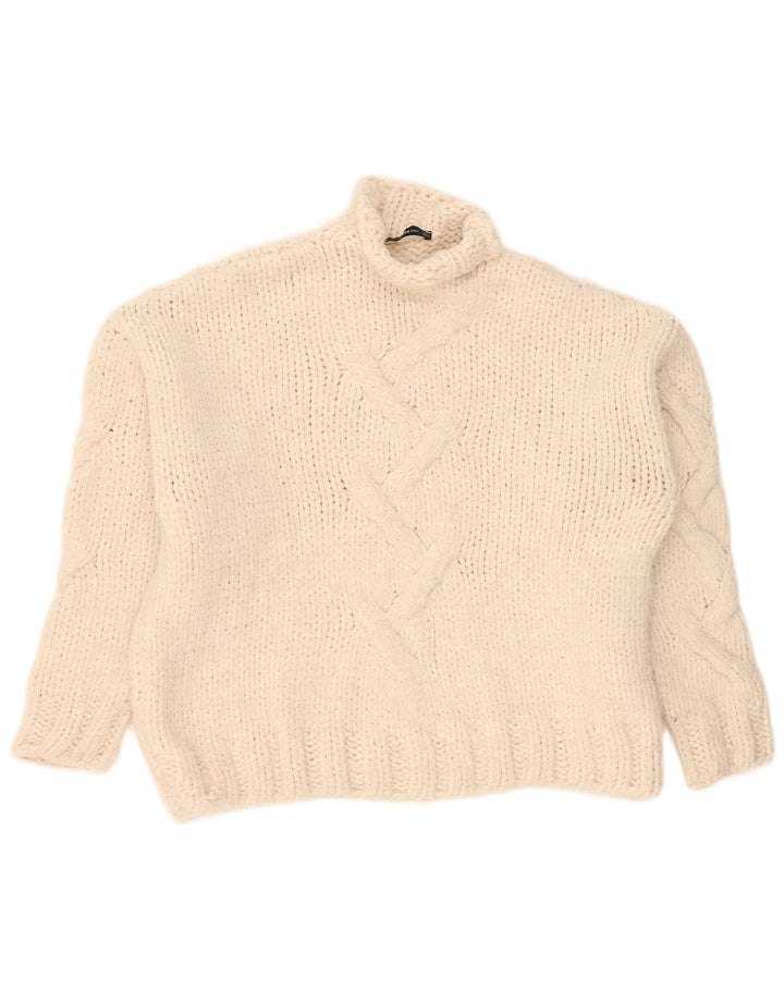 Zara Dame Oversized Turtle Neck Jumper Sweater UK 16 Large White Acryl