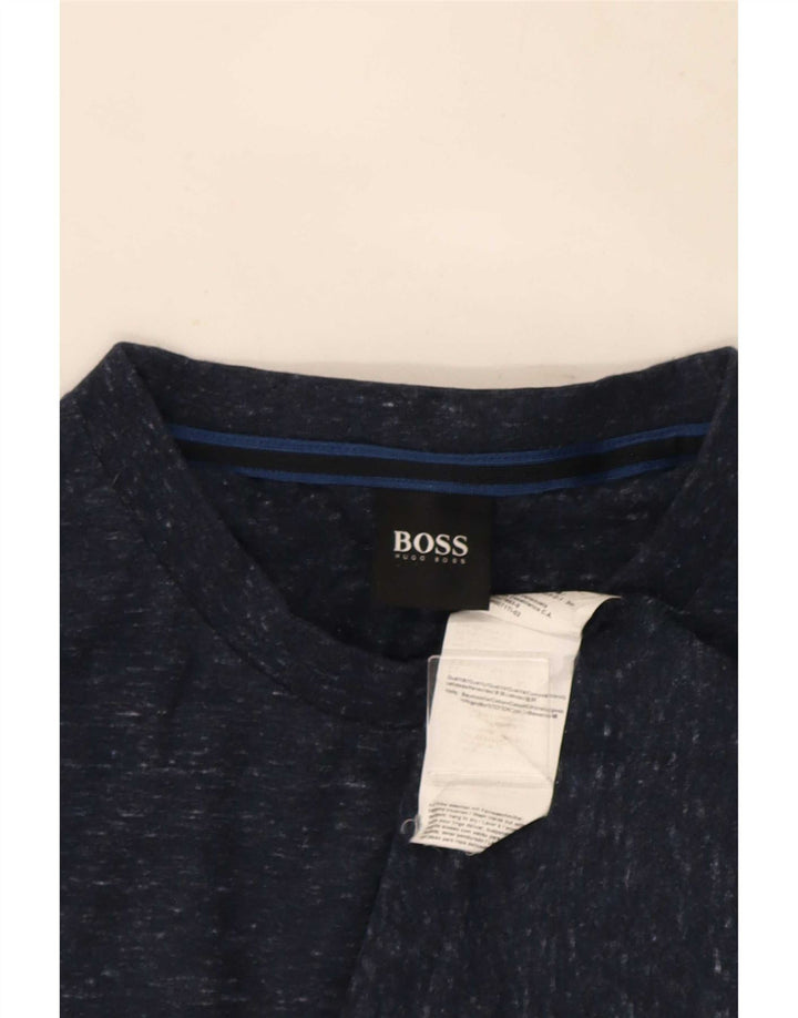 Hugo Boss Herre T-Shirt Top Medium Marineblå Flecked Bomuld