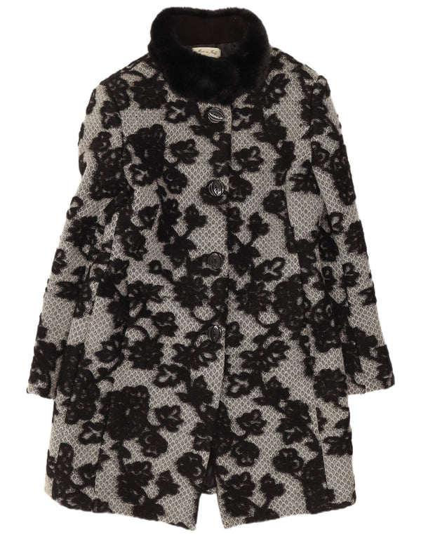 Vintage overfrakke til kvinder UK 12 Medium Black Floral Classic