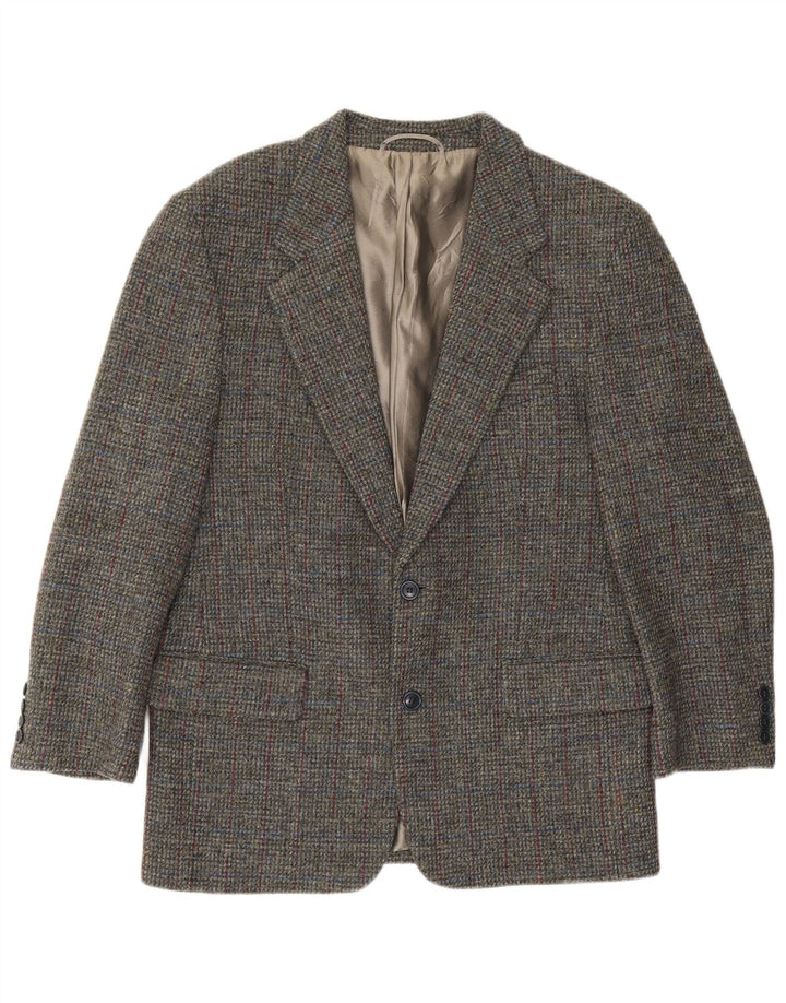 Harris Tweed Herre 2-knaps blazerjakke UK 40 Stor grå ternet uld
