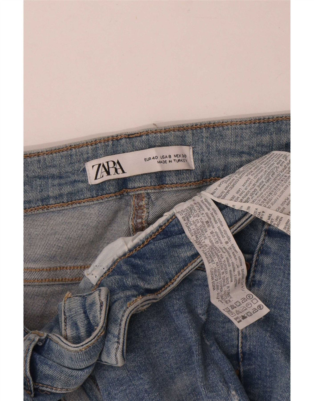 Zara Dame Distressed Cropped Jeans EU 40 Medium W30 L25 Blå Bomuld