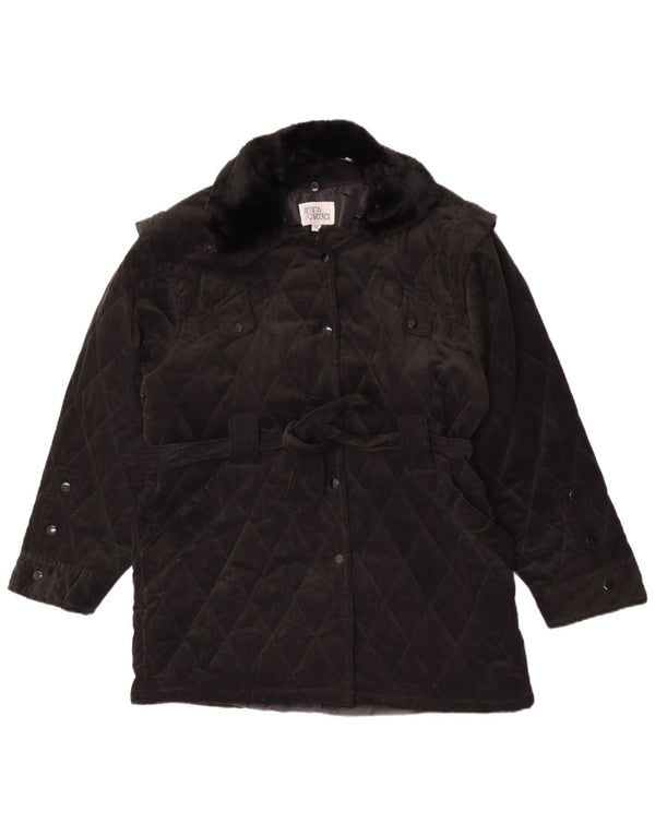 Regina Schrecker Womens Quilted Corduroy Coat UK 14 Large Black Cotton
