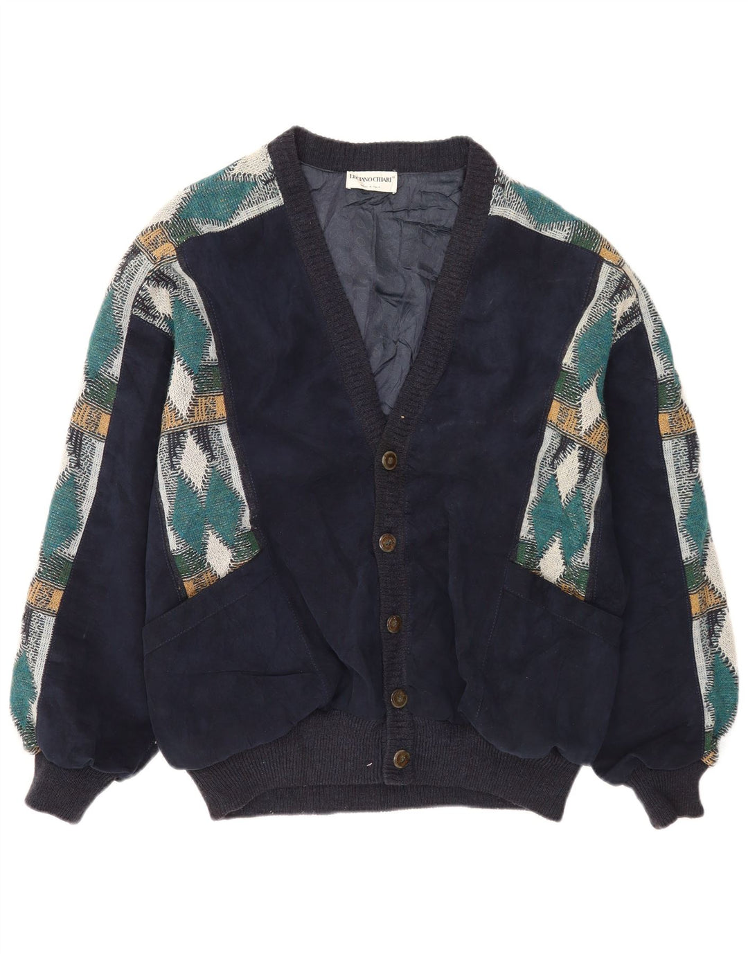 Luciano Chiari Herre Bomber Jacket UK 40 Large Navy Blue Argyle/Diamond