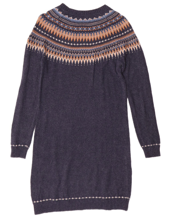 FAT FACE Dame Jumper Dress UK 10 Small Navy Blue Fair Isle Cotton