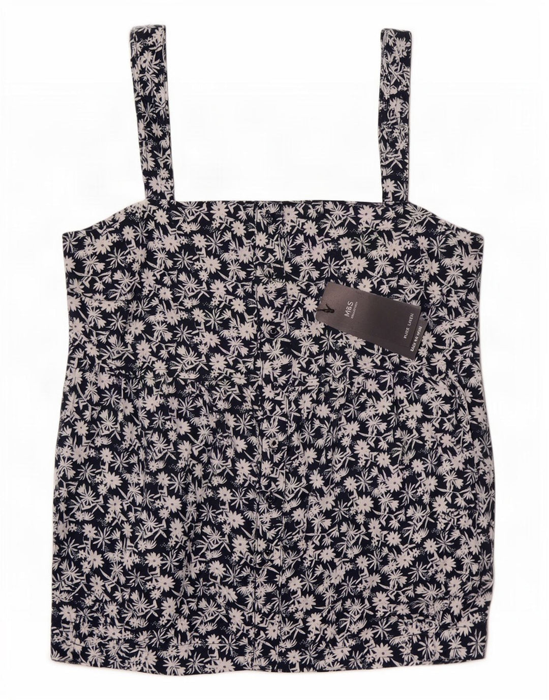 Marks & Spencer Dame Cami Top UK 12 Medium Navy Blue Floral Linen