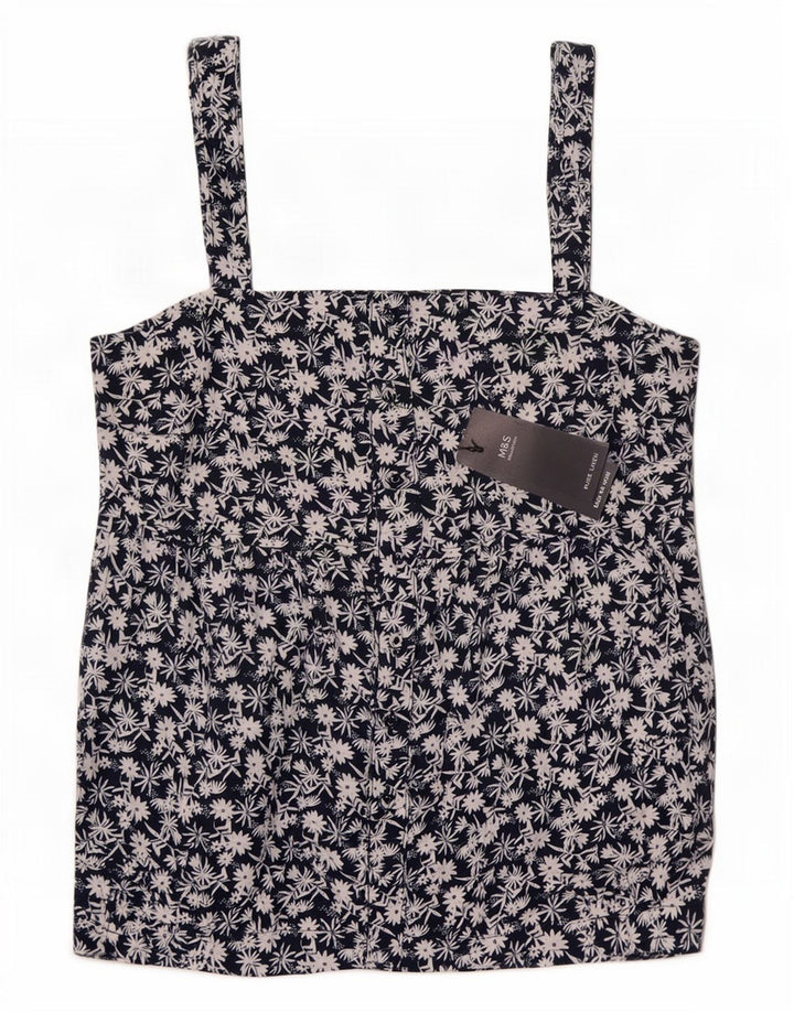 Marks & Spencer Dame Cami Top UK 12 Medium Navy Blue Floral Linen