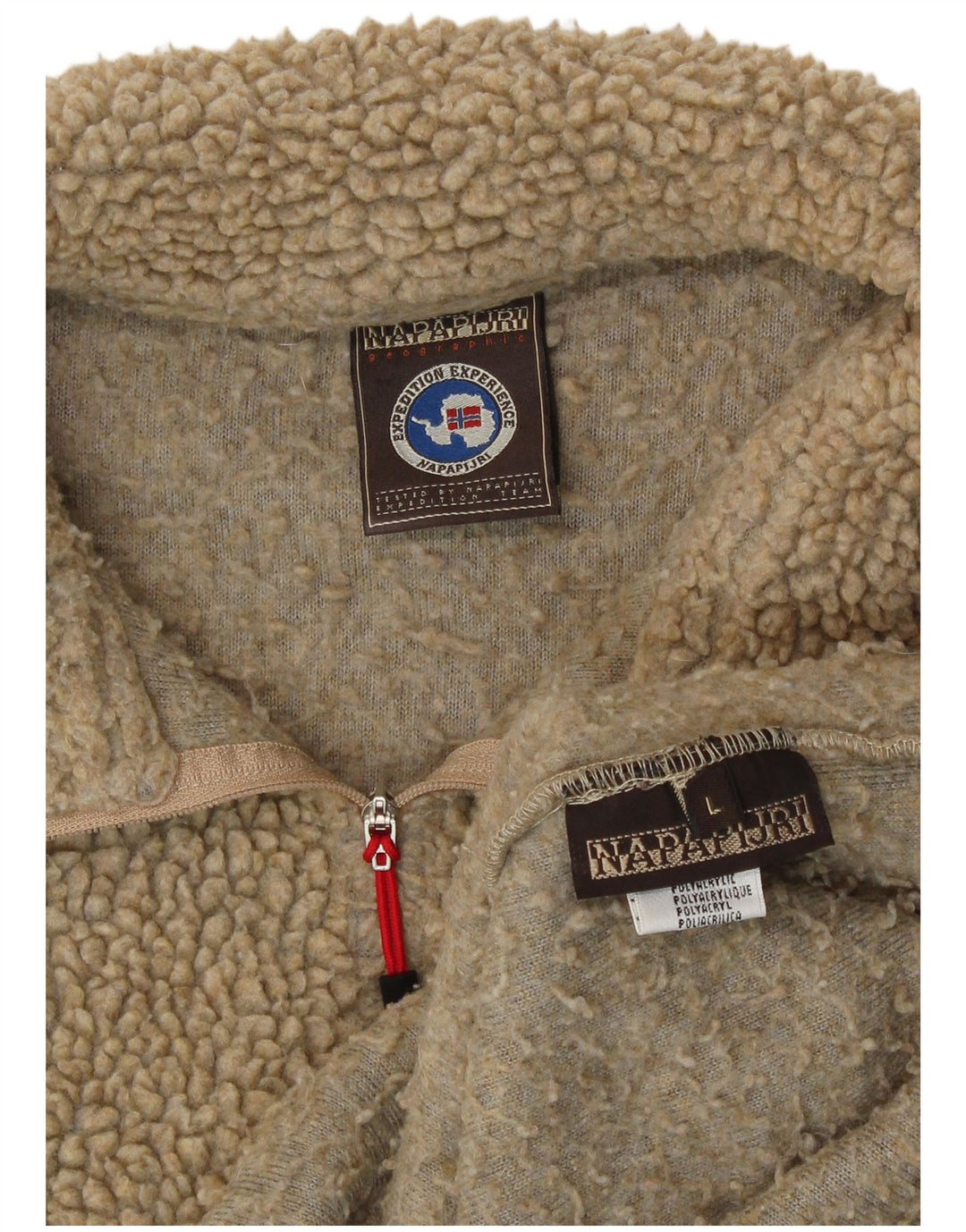 Napapijri Dame Grafisk Zip Neck Fleece Jumper Large Beige Polyacrylic