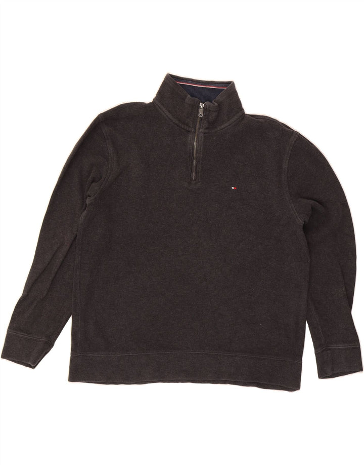 TOMMY HILFIGER Mens Zip Neck Sweatshirt Jumper Large Grey Cotton Vintage Tommy Hilfiger and Second-Hand Tommy Hilfiger from Messina Hembry 