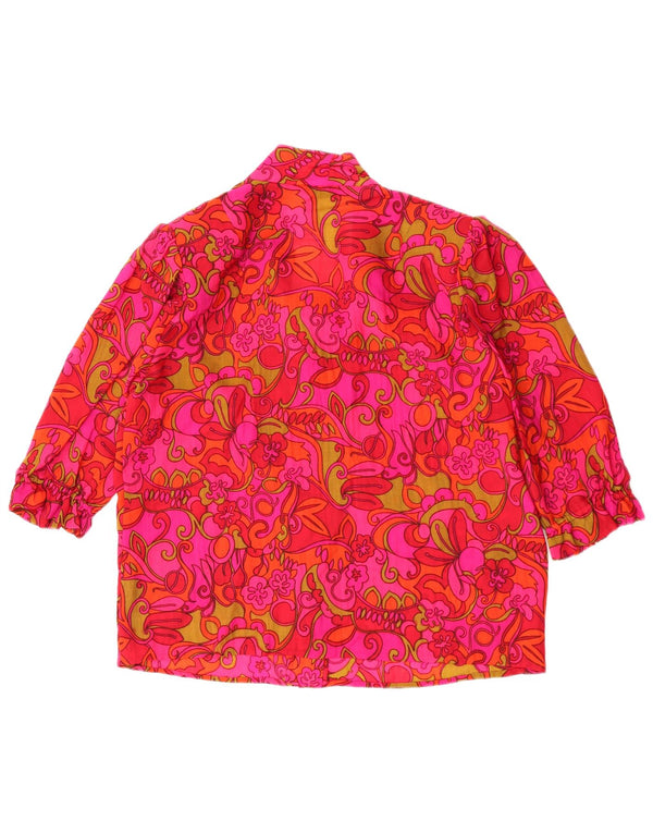 Vintage kvinders abstrakt mønster skjortebluse UK 18 XL Pink Floral