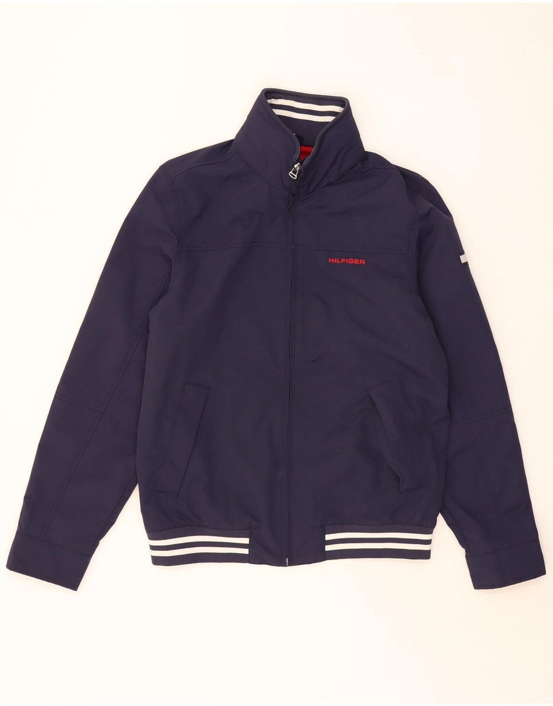 TOMMY HILFIGER Herre grafisk hættebomberjakke UK 36 Small Navy Blue