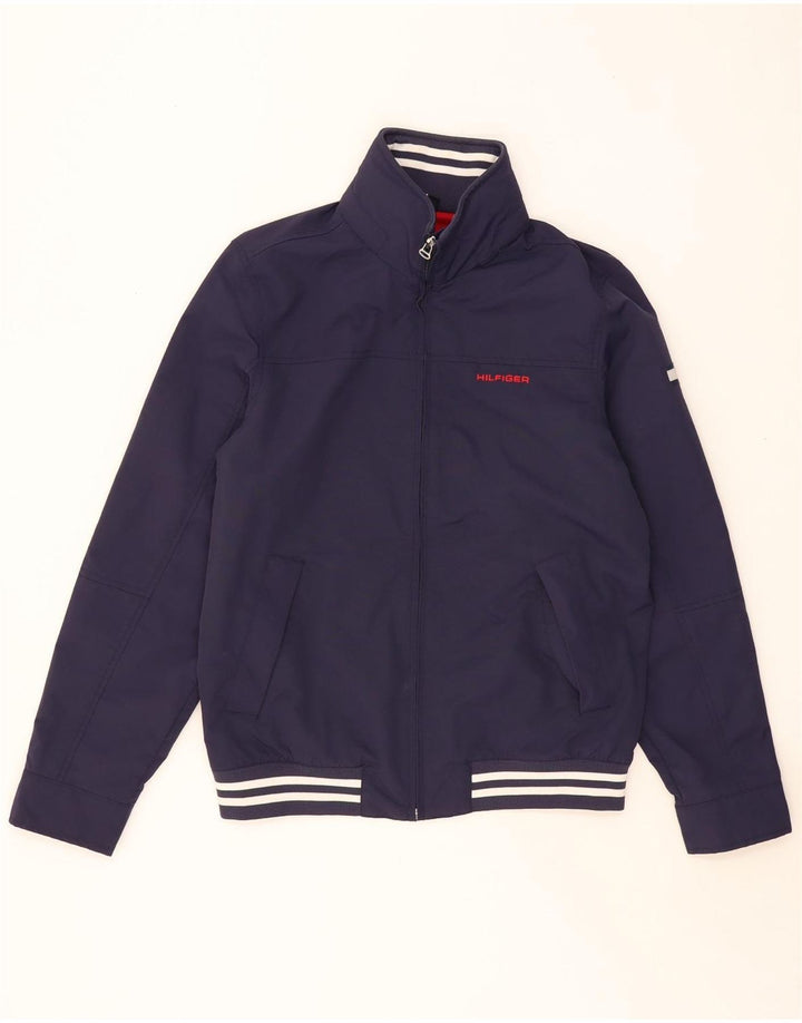 TOMMY HILFIGER Herre grafisk hættebomberjakke UK 36 Small Navy Blue