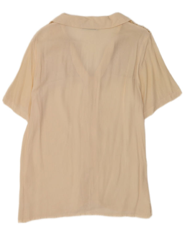 Vintage kvinders kortærmet skjortebluse UK 20 2XL Beige Silke