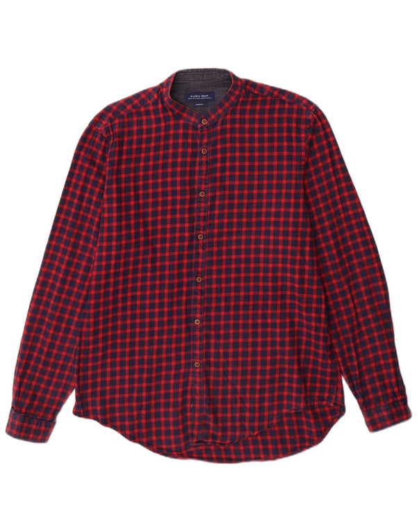 Zara Herre Slim Fit Shirt XL Burgundy Gingham Cotton