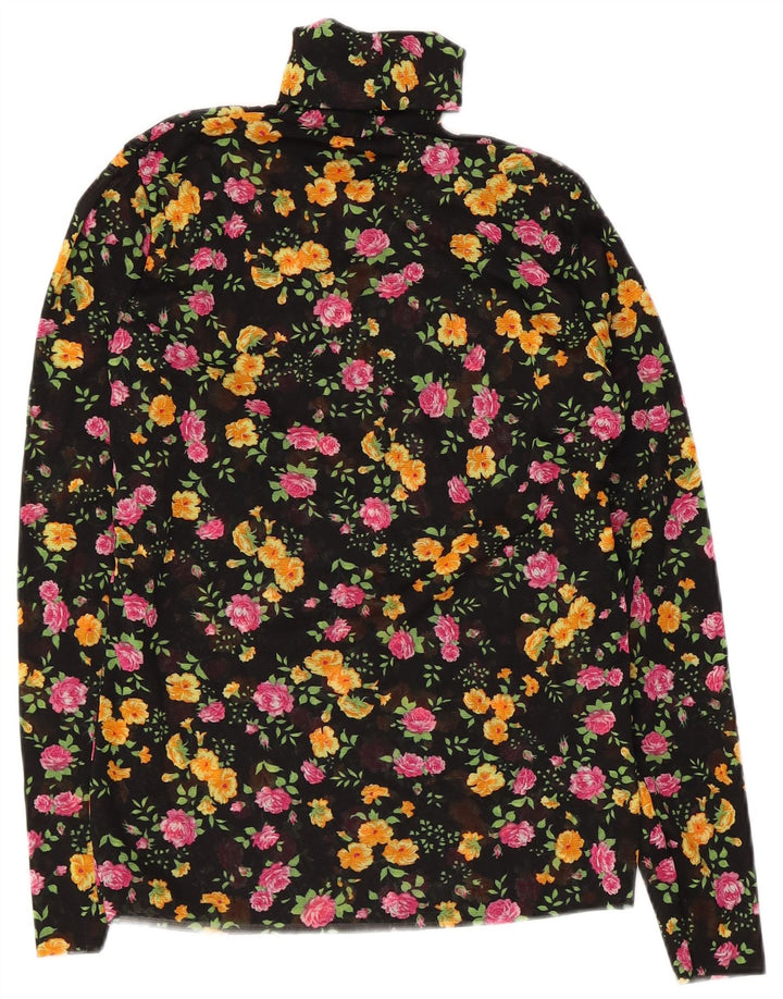 Vintage Dame Langærmet Bluse Top UK 10 Small Black Floral