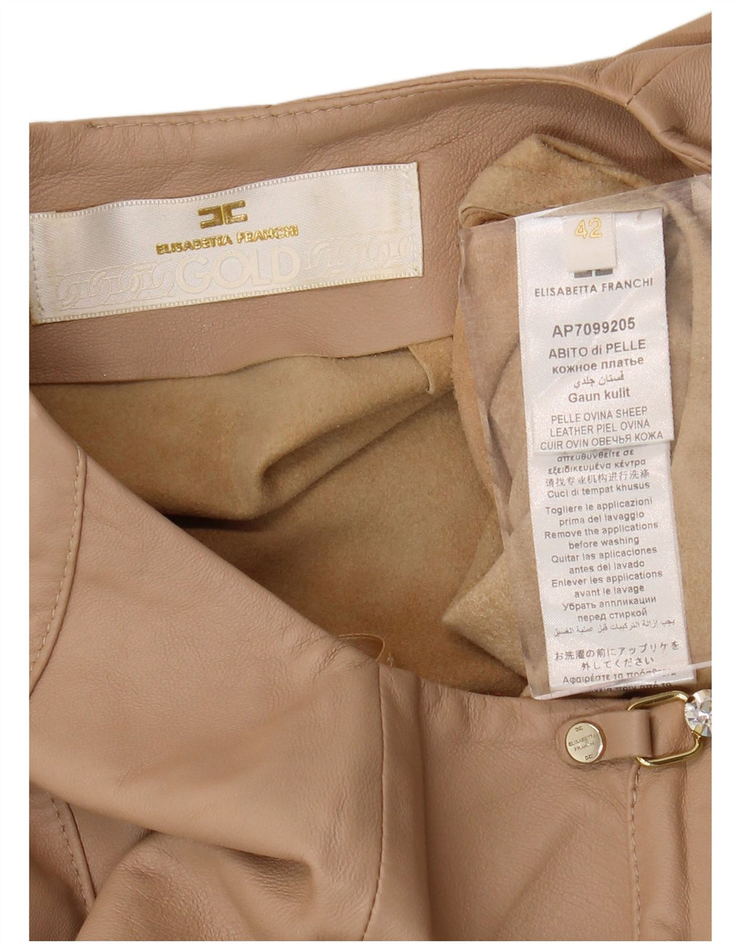 ELISABETTA FRANCHI Dame læderkjole IT 42 Medium Beige Læder