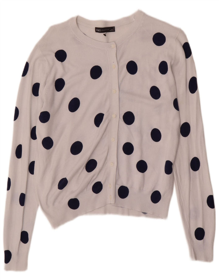 Marks & Spencer Dame Cardigan Sweater UK 16 Large White Polka Dot Viscose