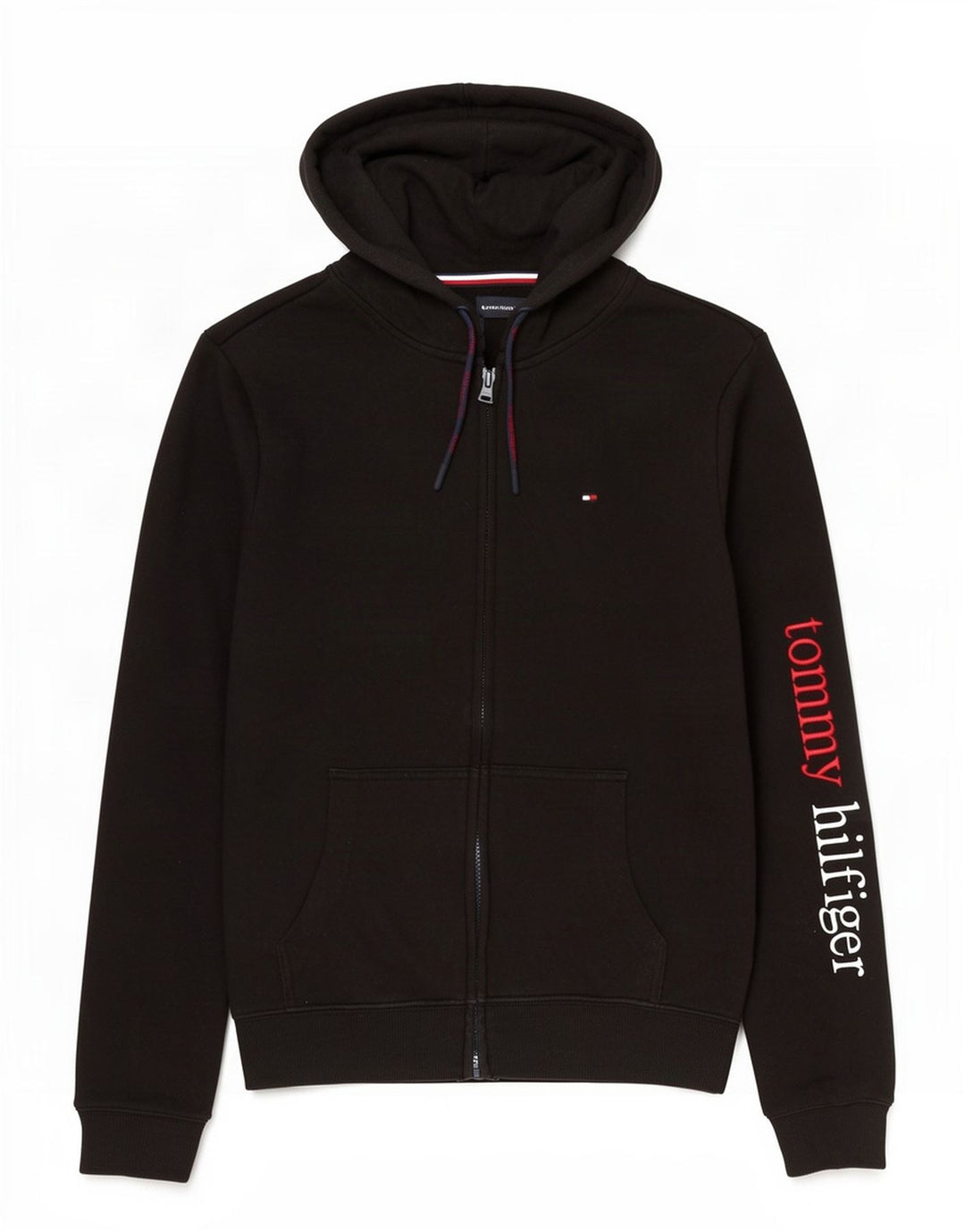 Tommy Hilfiger Herre grafisk hættetrøje med lynlås mellem sort bomuld