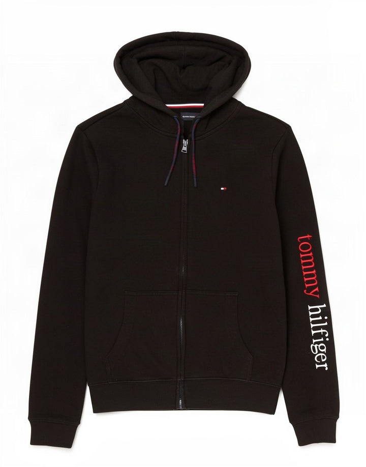 Tommy Hilfiger Herre grafisk hættetrøje med lynlås mellem sort bomuld