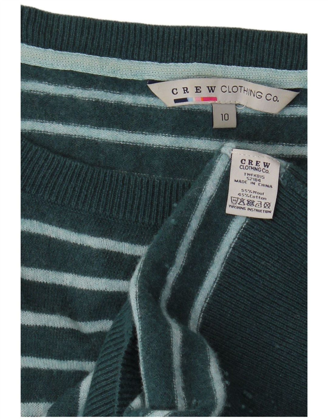 CREW CLOTHING Dame Langærmet Jumper Dress UK 10 Små Grøn Stribet