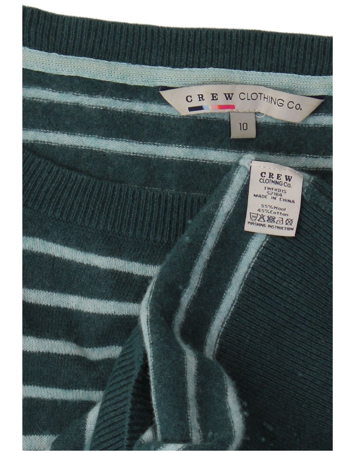 CREW CLOTHING Dame Langærmet Jumper Dress UK 10 Små Grøn Stribet