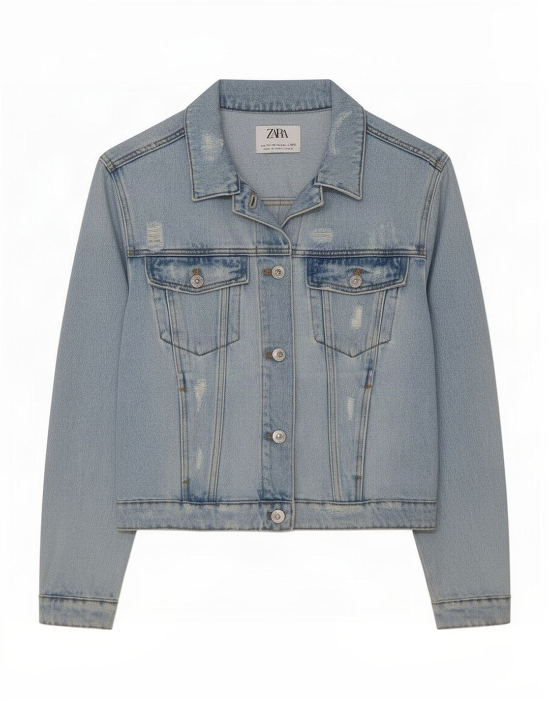 Zara Girls Distressed Denim Jacket 11-12 Years Blue Cotton