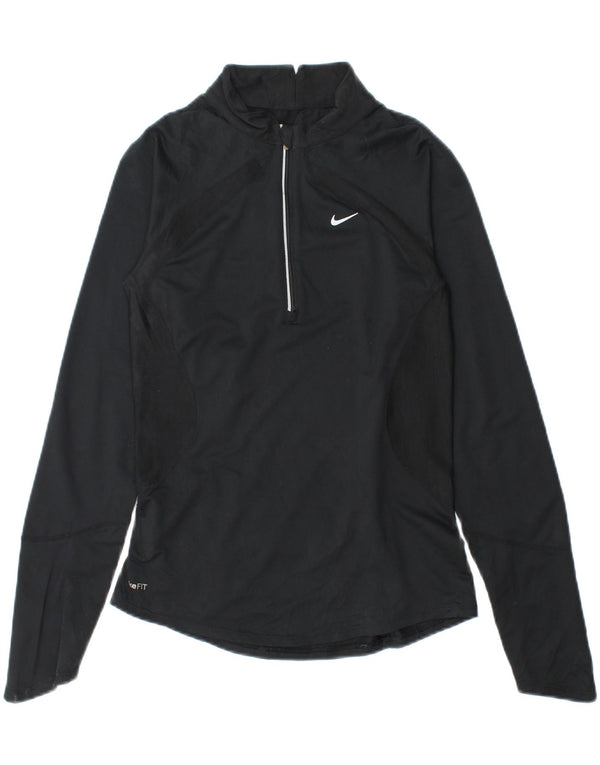 Nike Dame Dri Fit Top Langærmet med lynlåshals, UK 4/6 XS Sort Polyester