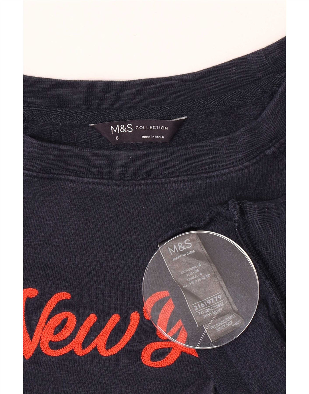 Marks & Spencer Dame Grafisk Sweatshirt Jumper UK 8 Small Navy Blue