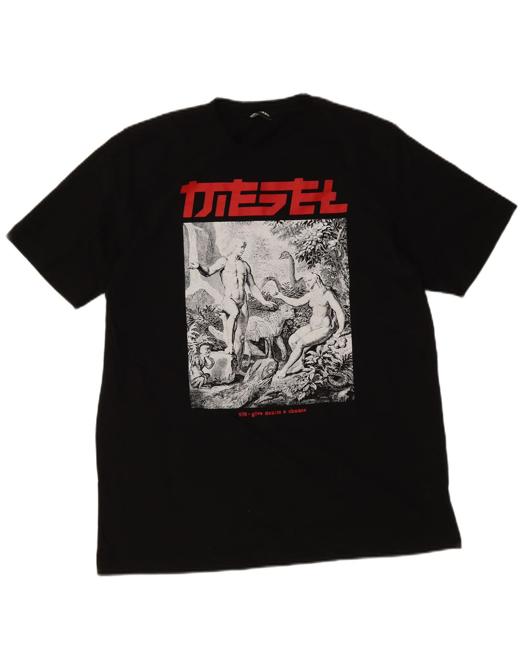 Diesel Herre Grafisk T-Shirt Top Stor Sort Bomuld