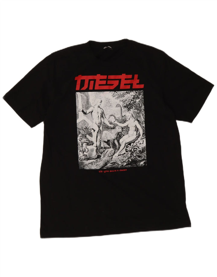 Diesel Herre Grafisk T-Shirt Top Stor Sort Bomuld