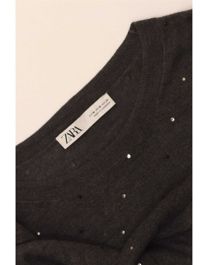 Zara Dame Boat Neck Jumper Sweater UK 14 Medium Grey