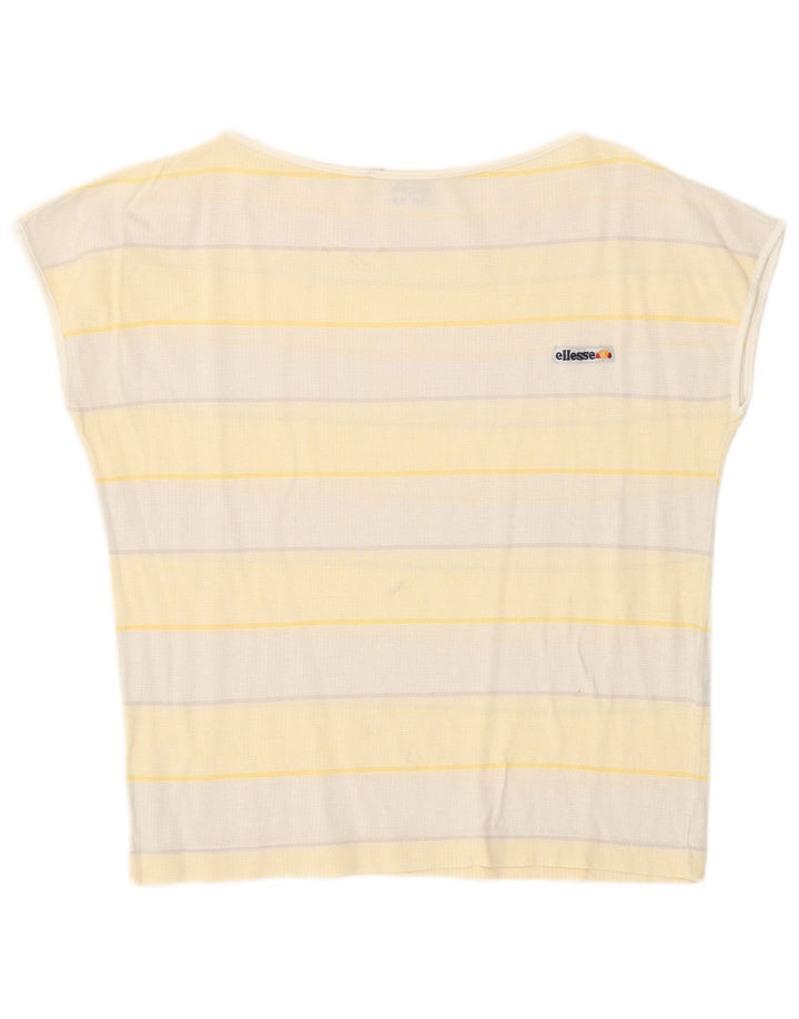 Ellesse Dame T-Shirt Top IT 42 Medium Gul Stribet Bomuld