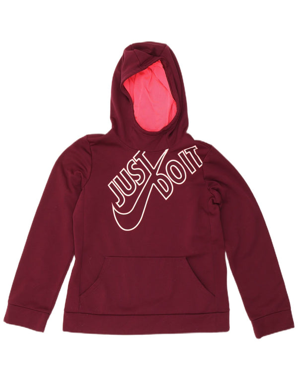 Nike piger Dri Fit grafisk hættetrøjetrøje 13-14 år XL Burgundy polyester