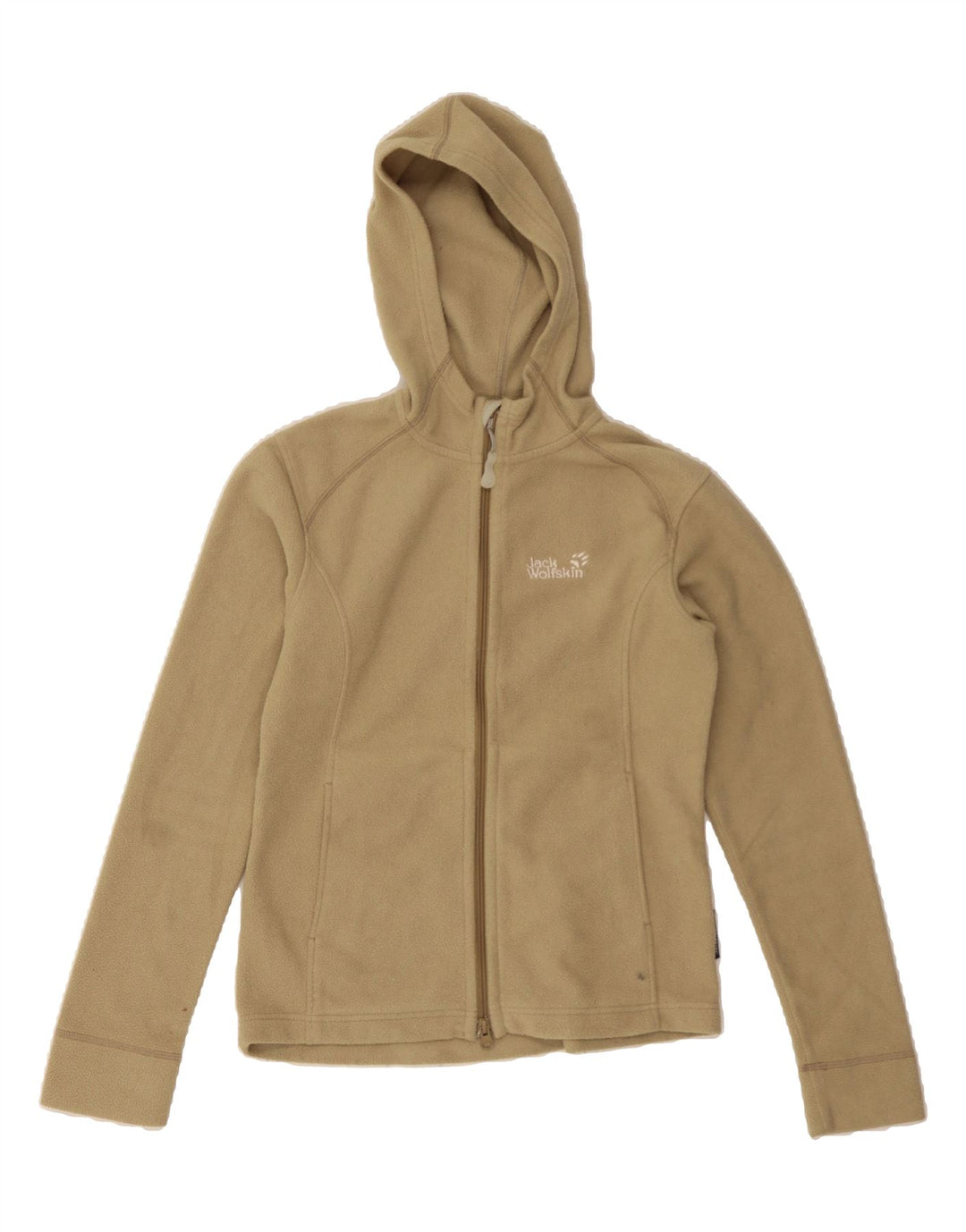 JACK WOLFSKIN Womens Hooded Fleece Jacket UK 10 Small Beige Polyester Vintage Jack Wolfskin and Second-Hand Jack Wolfskin from Messina Hembry 