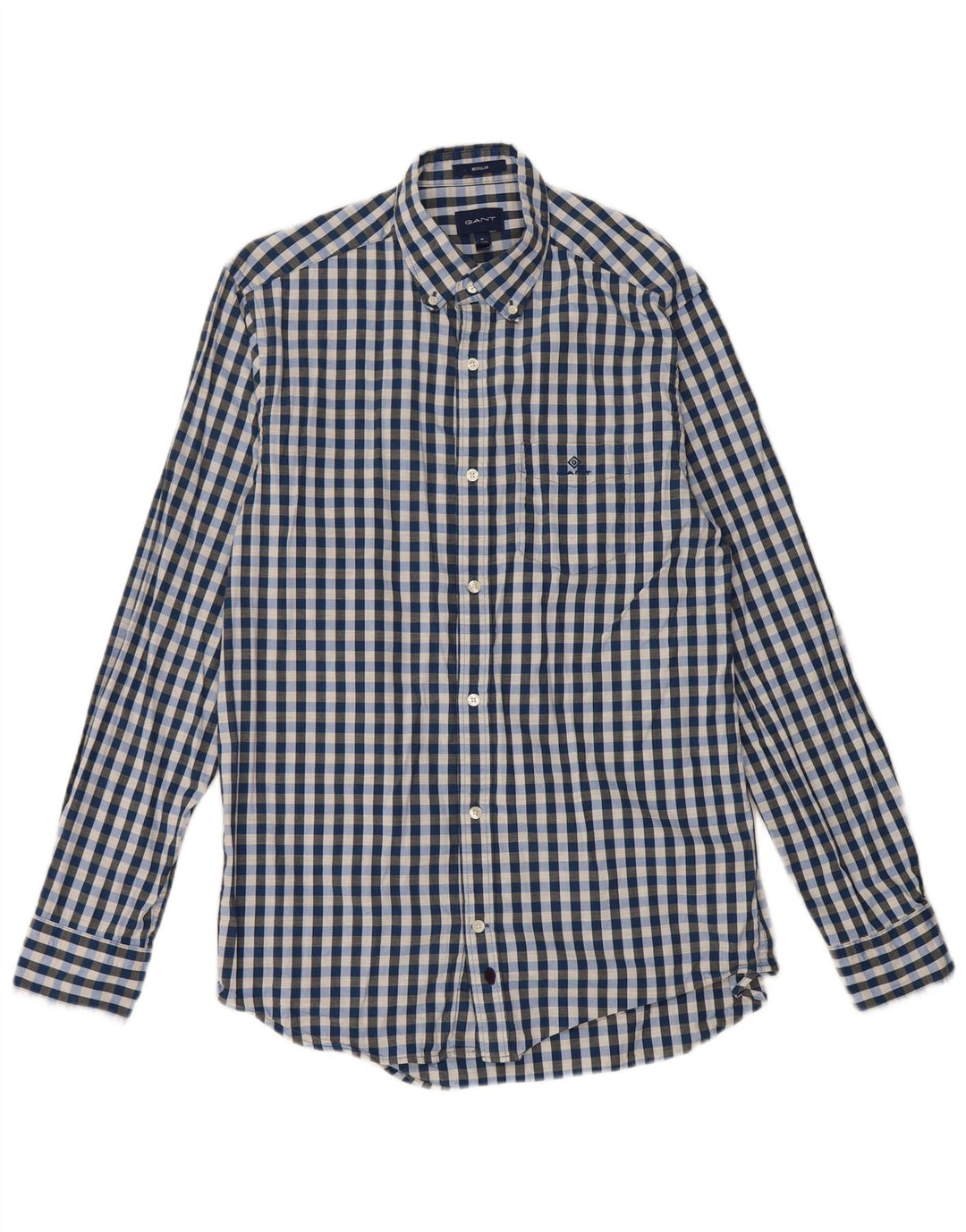 Gant Herre Regular Fit skjorte størrelse 39/40 15 1/2 Medium Blue Gingham Cotton