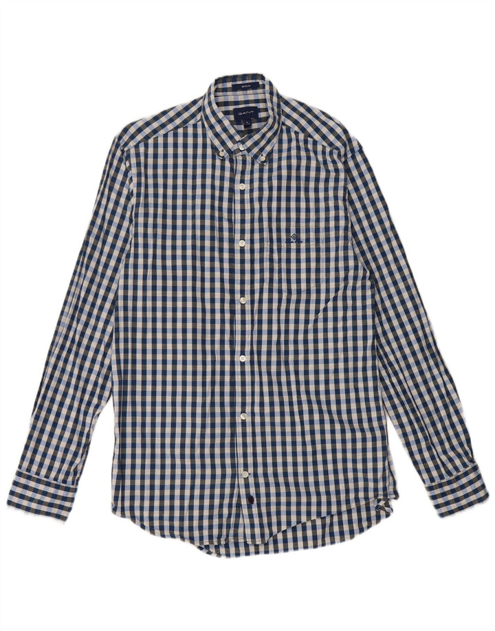 Gant Herre Regular Fit skjorte størrelse 39/40 15 1/2 Medium Blue Gingham Cotton