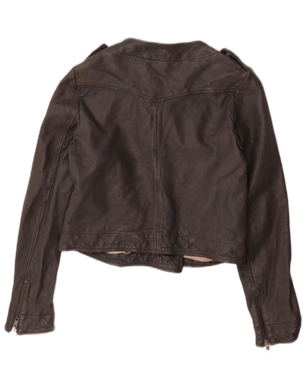 French Connection Womens Military Crop Jacket UK 10 Small Black Læder