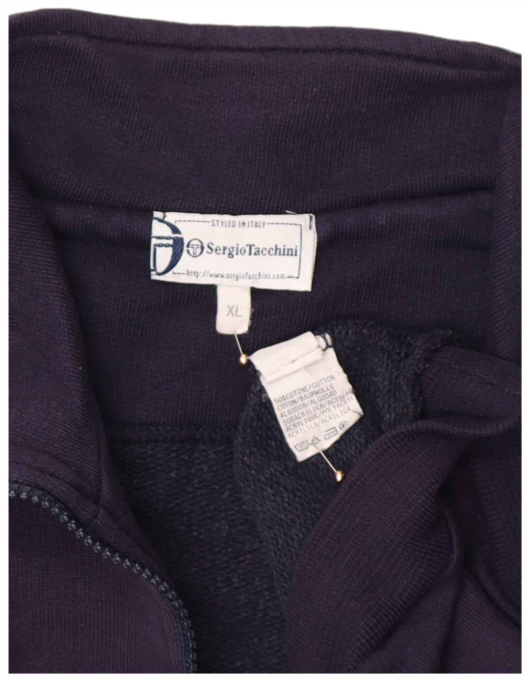 SERGIO TACCHINI Herre Grafisk Zip Neck Sweatshirt Jumper XL Navy Blue