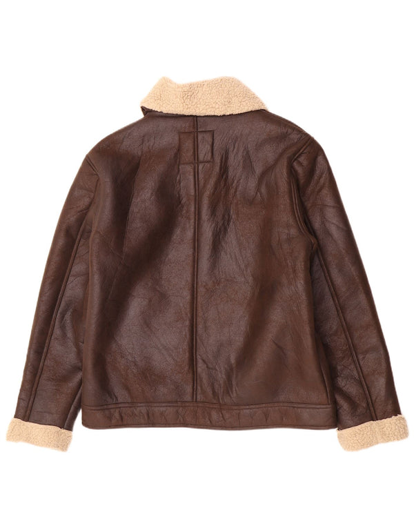 Jean Pascale Herre Sherpa-jakke i imiteret læder UK 42 XL Brun Colourblock