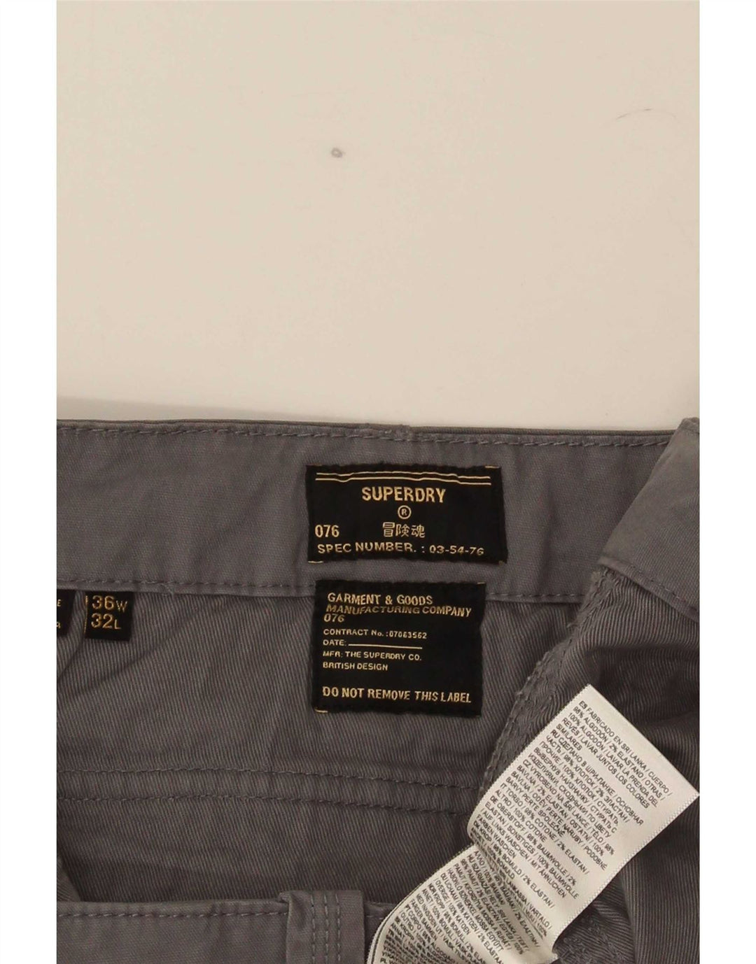 Superdry Slim Cargo-bukser til mænd W36 L32 Grå bomuld