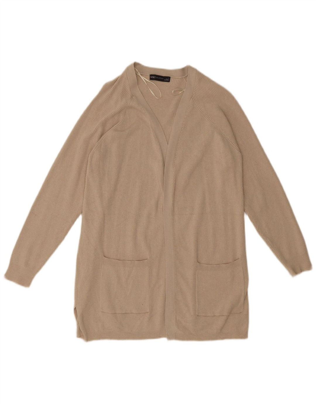 Marks & Spencer Dame Longline Åben Cardigan Sweater UK 14 Large Beige