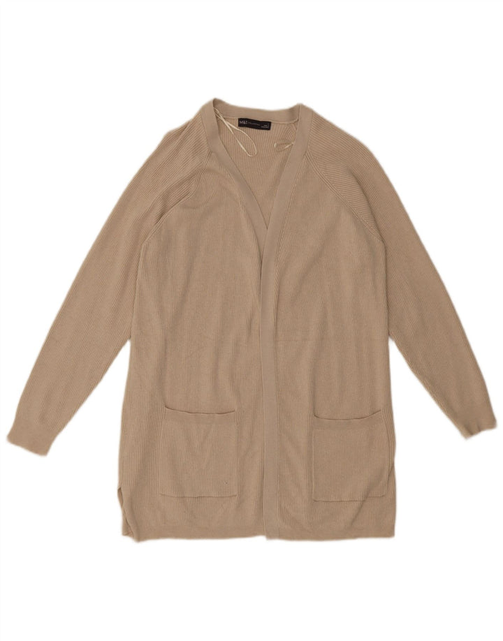 Marks & Spencer Dame Longline Åben Cardigan Sweater UK 14 Large Beige