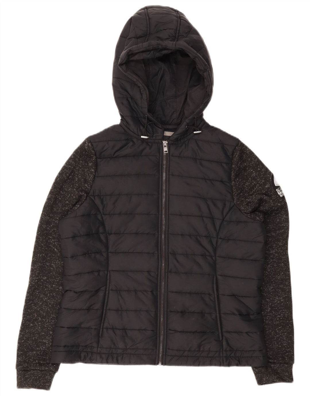 Superdry Polstret hættejakke til kvinder UK 16 Stor, sort plettet polyester