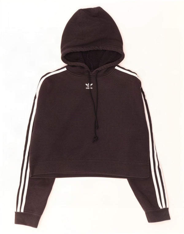 Adidas Womens Crop Oversized Hoodie Jumper UK 8 Small Black Bomuld