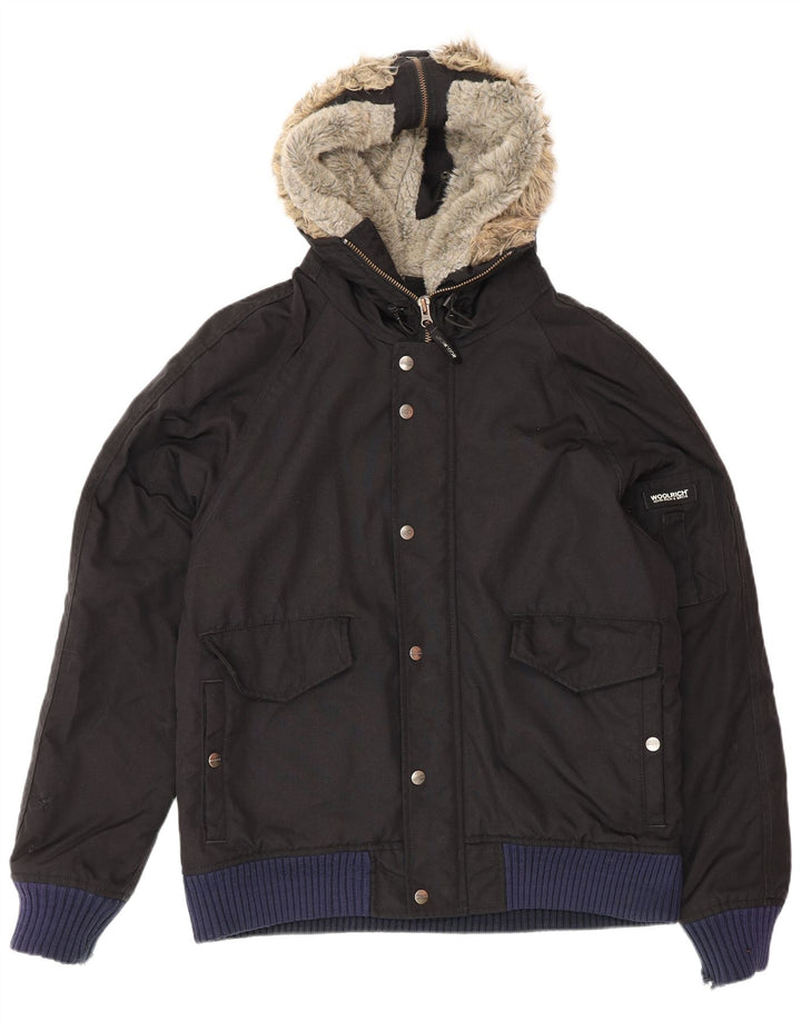 Woolrich Herre Hooded Windbreaker Jacket UK 40 Large Black